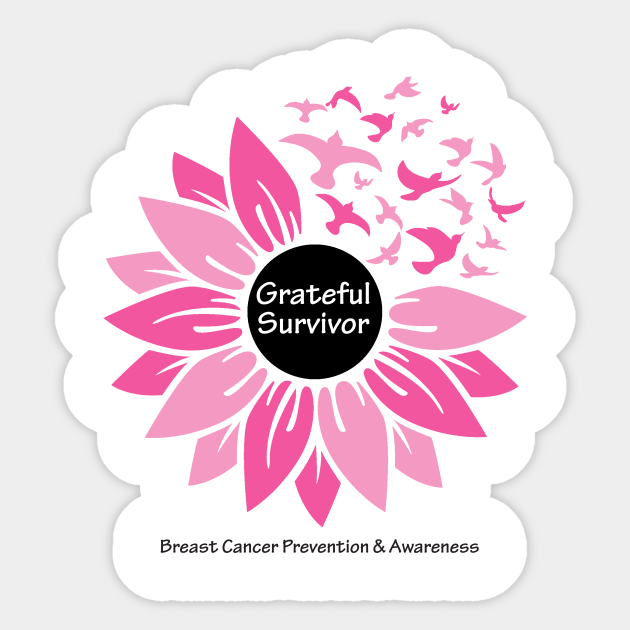 Breast cancer survivor flower & birds with white black type Breast